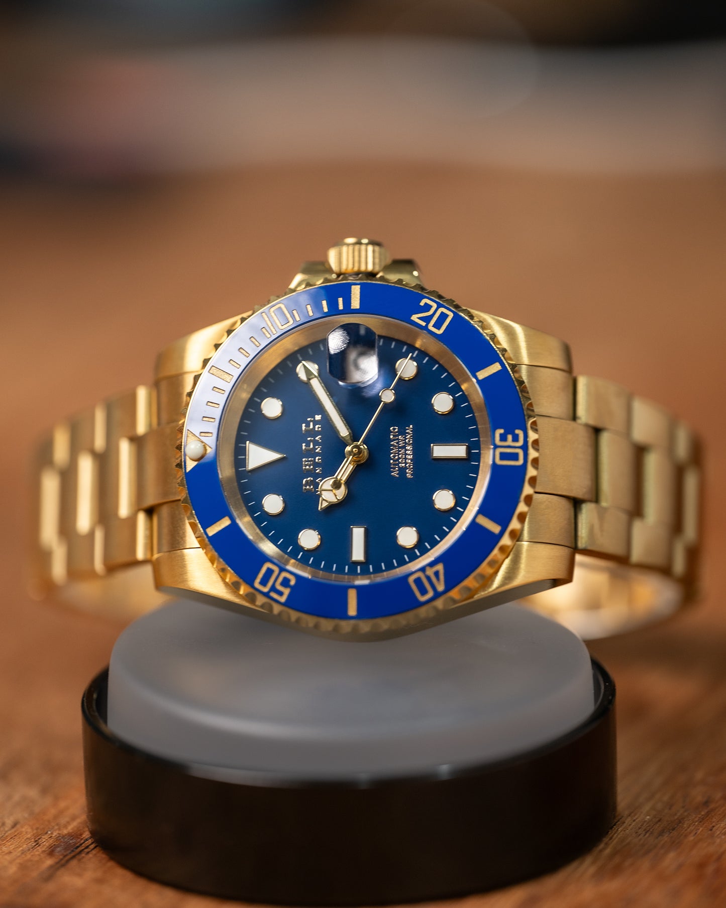 Bell Handmade Gold Submariner Blue Dial NH35 Automatic Watch