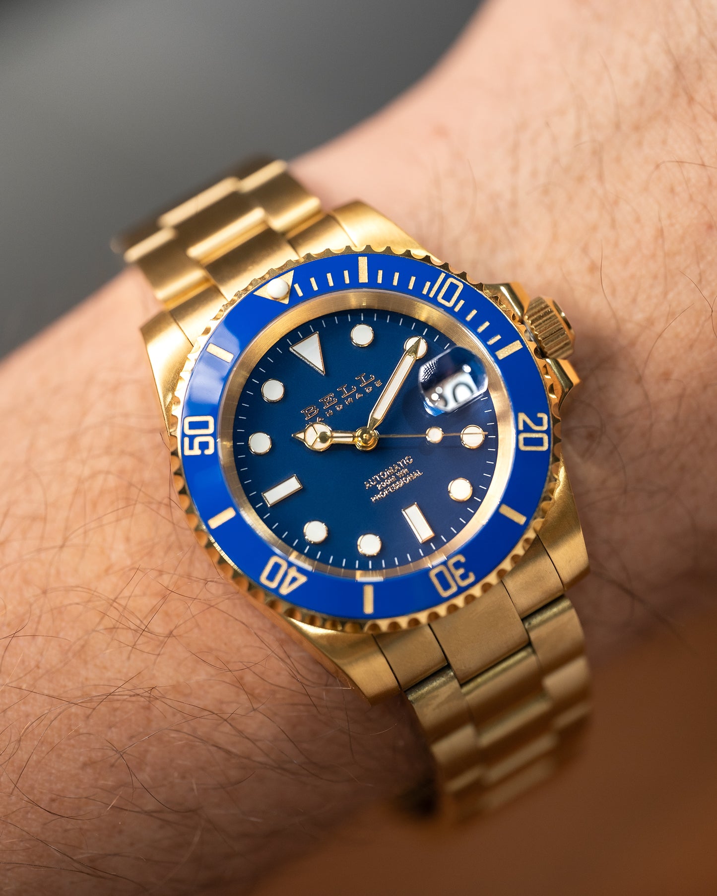 Bell Handmade Gold Submariner Blue Dial NH35 Automatic Watch