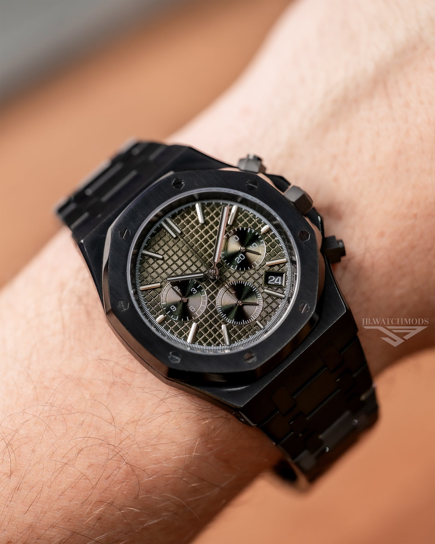 VK63 Royal Oak Homage Custom Mod Watch Black with Olive Dial