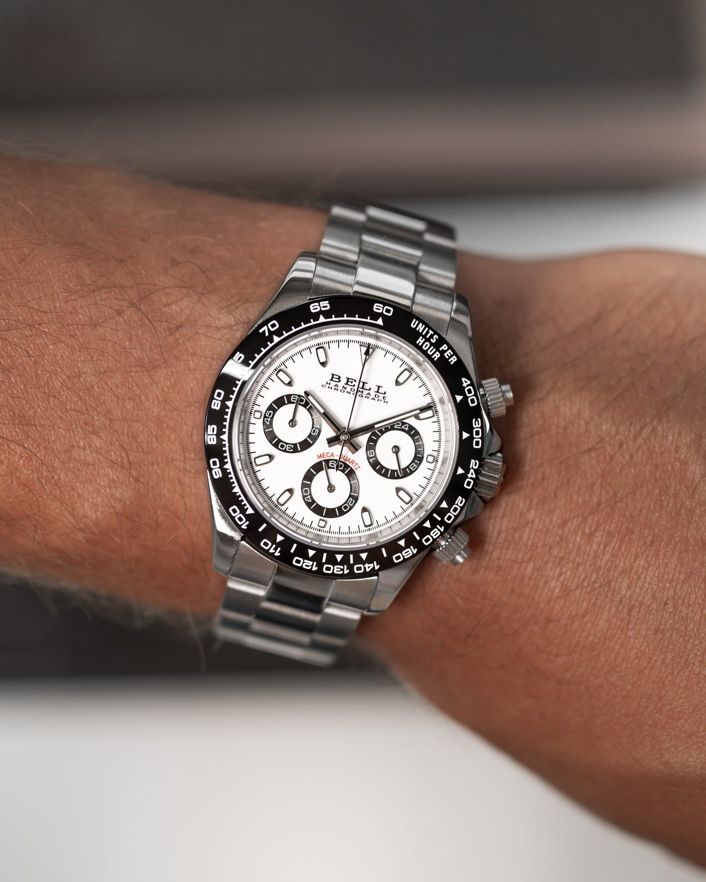 BELL Handmade VK63 Meca-Quartz Chronograph Watch in Silver and White Panda Dial