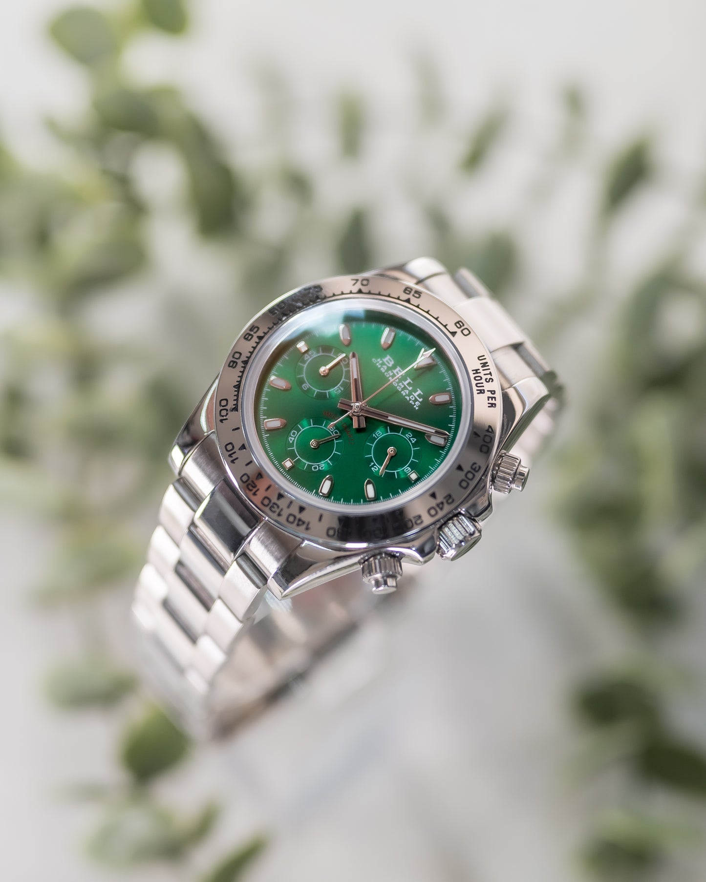 BELL Handmade VK63 Meca-Quartz Chronograph Watch in Silver and Green
