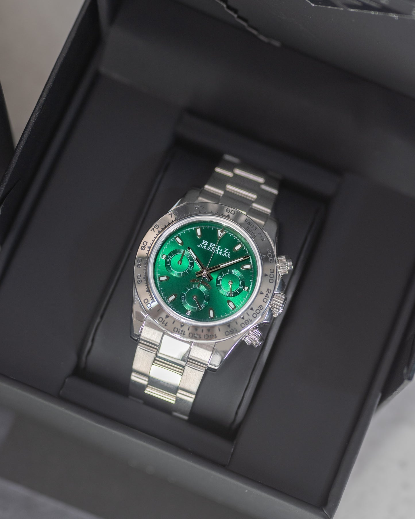 BELL Handmade VK63 Meca-Quartz Chronograph Watch in Silver and Green