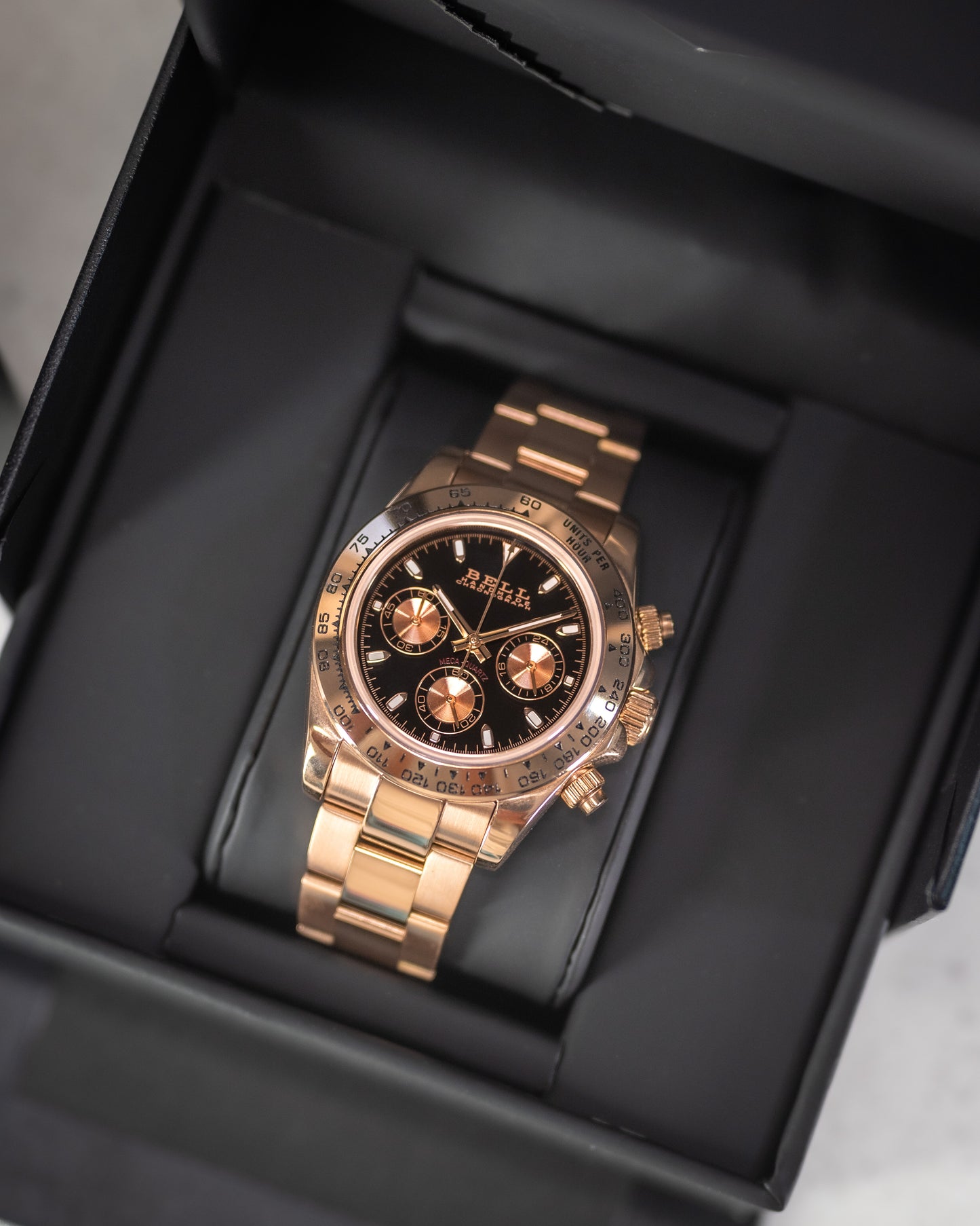 BELL Handmade VK63 Meca-Quartz Chronograph Watch in Rose Gold and Black