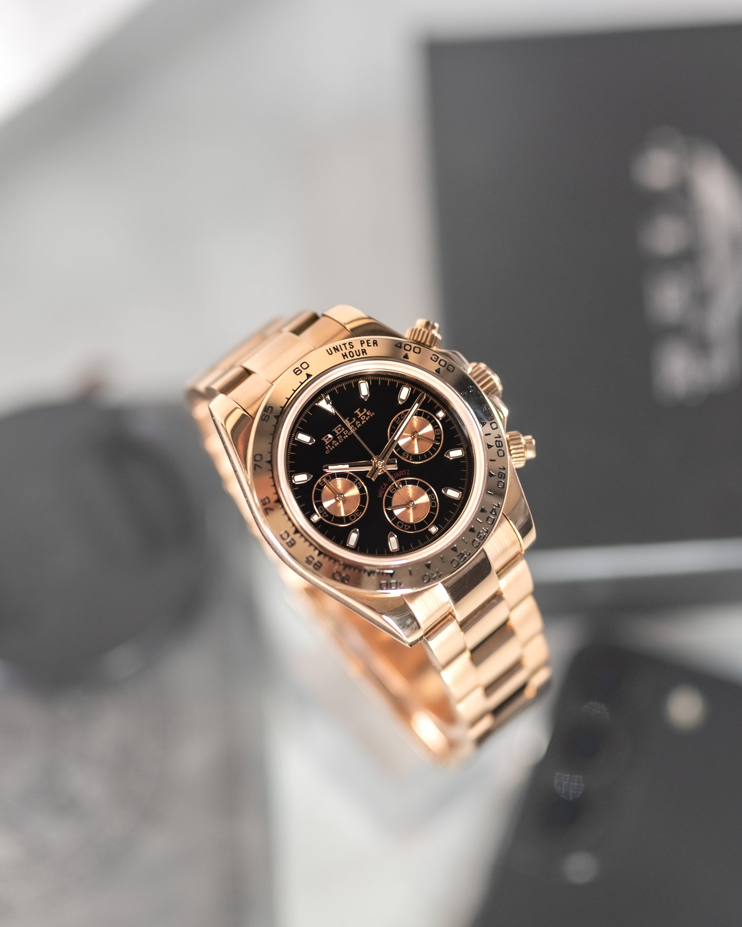 BELL Handmade VK63 Meca-Quartz Chronograph Watch in Rose Gold and Black
