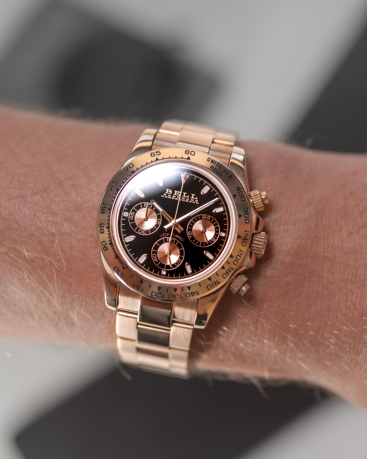 BELL Handmade VK63 Meca-Quartz Chronograph Watch in Rose Gold and Black