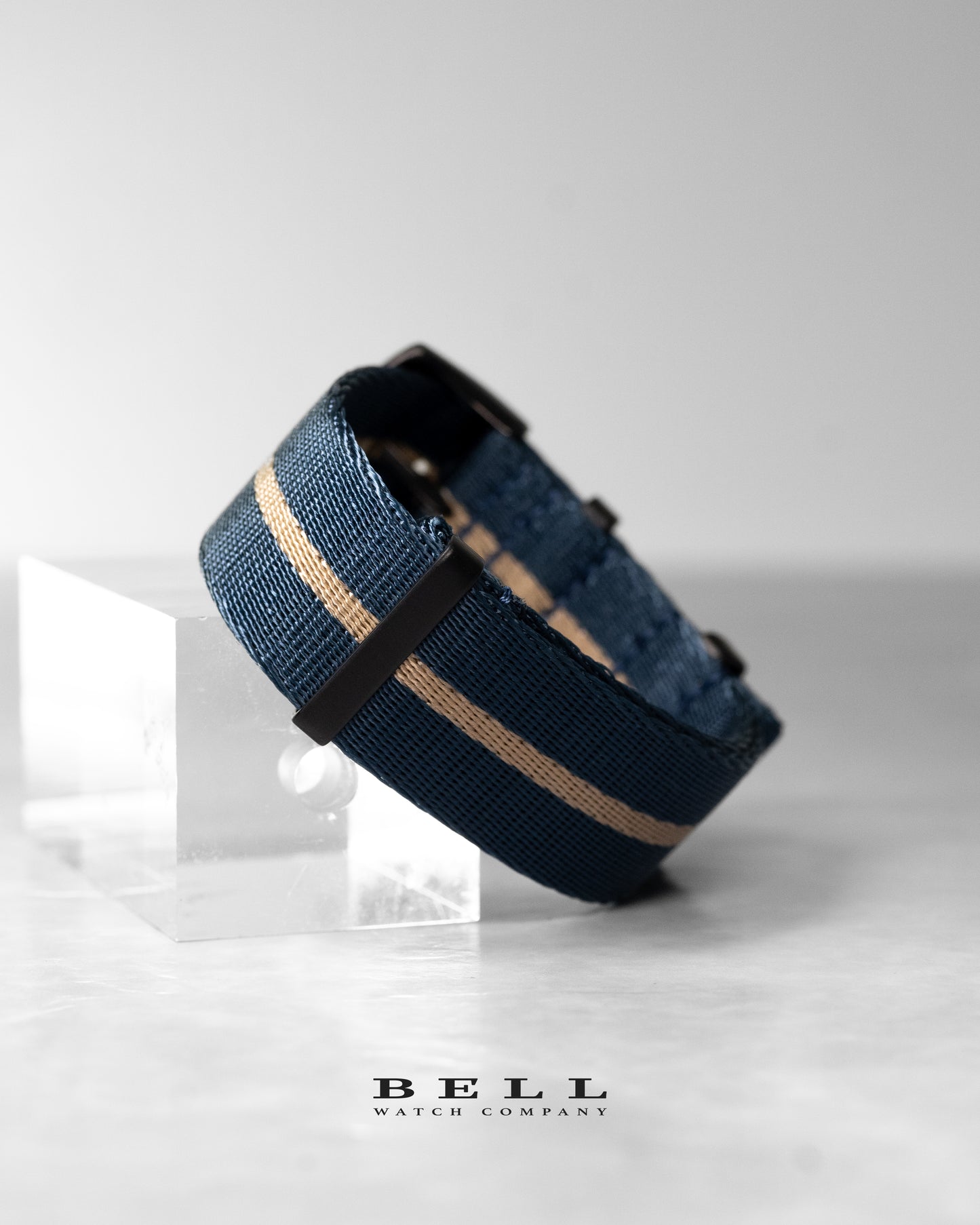 Premium Nylon 20mm Watch Strap Blue Khaki with Black Hardware Watch Strap