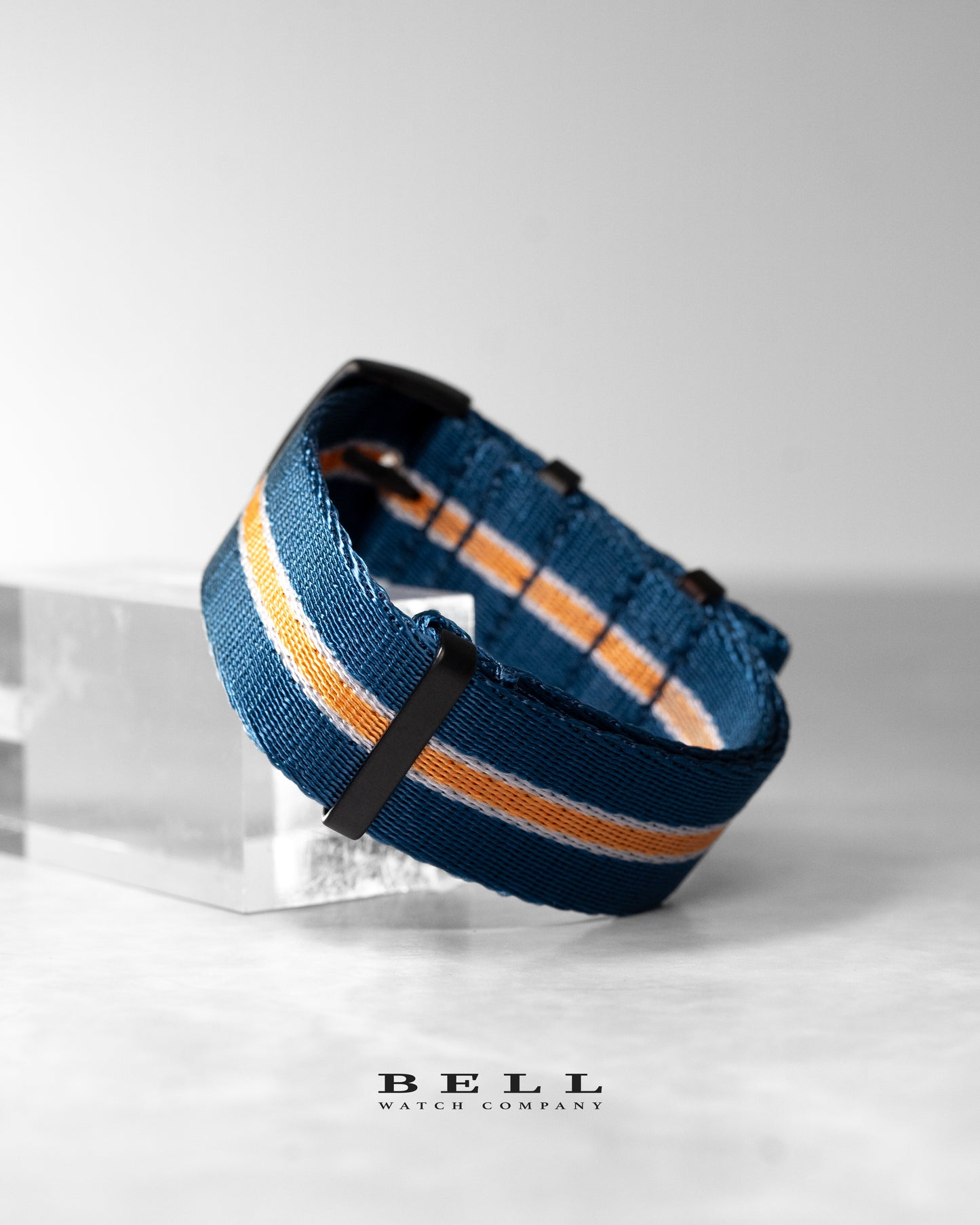Premium Nylon 20mm Watch Strap Blue Orange and White with Black Hardware Watch Strap