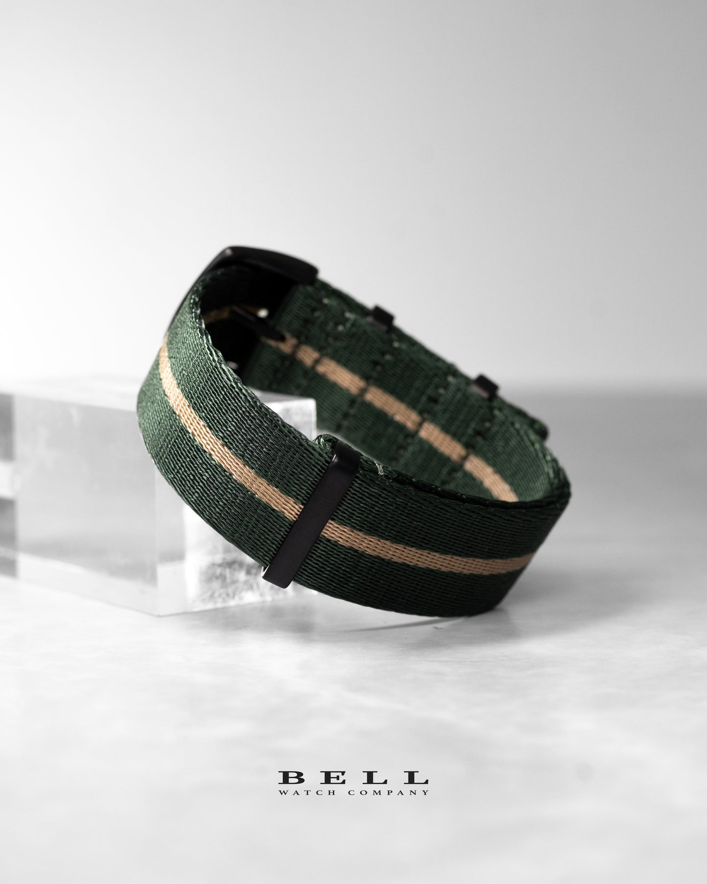 Premium Nylon 20mm Olive Green and Khaki with Black Hardware Watch Strap