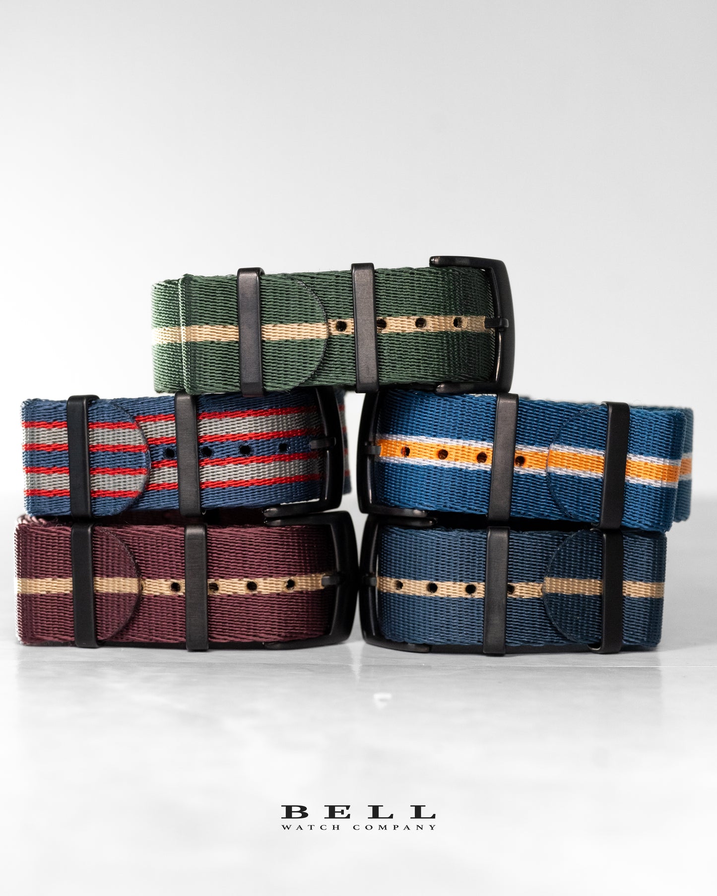 Premium Nylon 20mm Watch Strap Blue Orange and White with Black Hardware Watch Strap