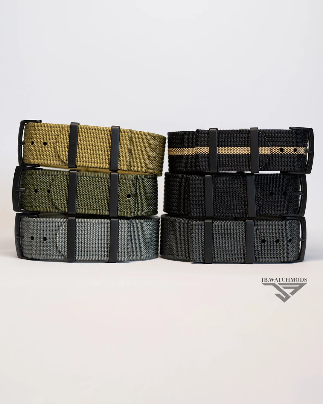 Premium Ribbed Watch Strap Black and Khaki with Black Hardware