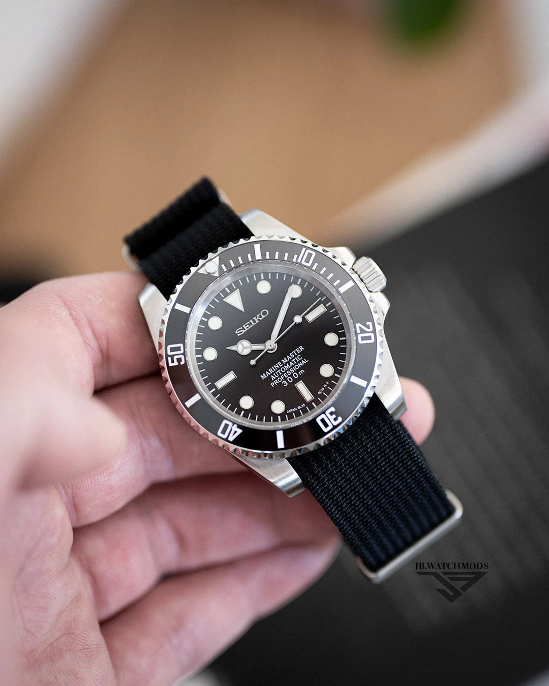 Premium Ribbed Watch Strap Black with Silver Hardware