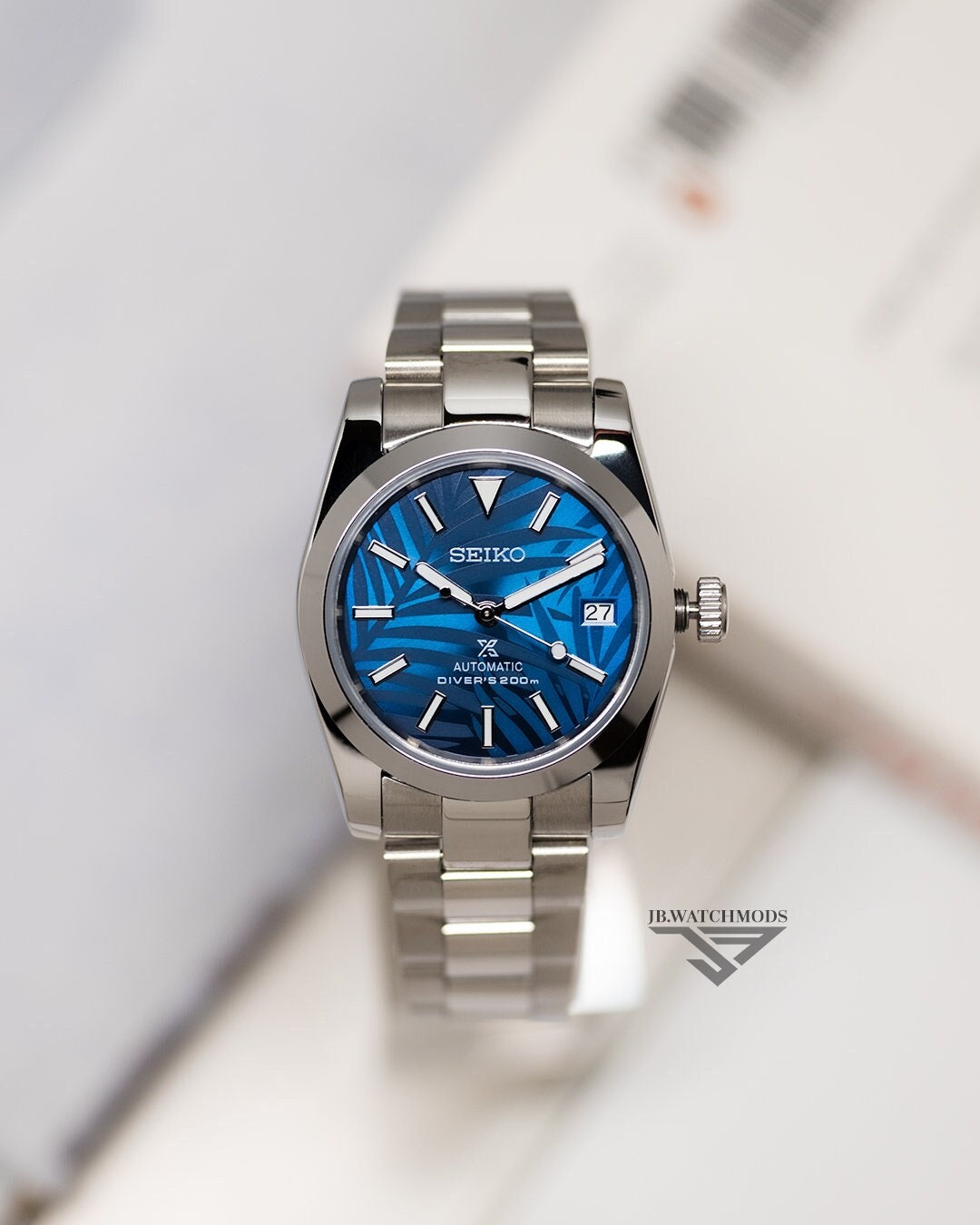 JB.WATCHMODS Custom Seiko Mod Blue Palm Automatic Watch