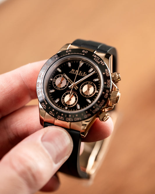 BELL Handmade VK63 Meca-Quartz Chronograph Watch Rose Gold Black Daytona