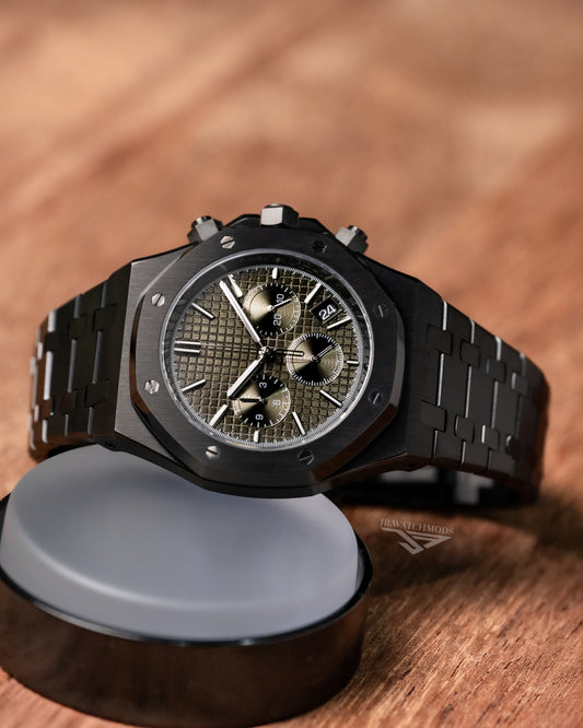 VK63 Royal Oak Homage Custom Mod Watch Black with Olive Dial