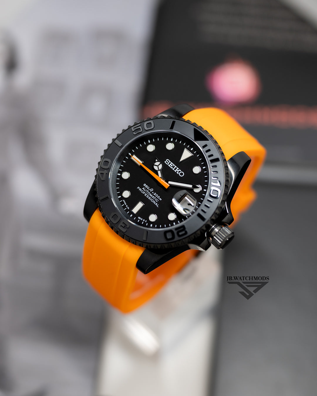 JB.WATCHMODS Custom Seiko Mod Orange Blackout Automatic Watch