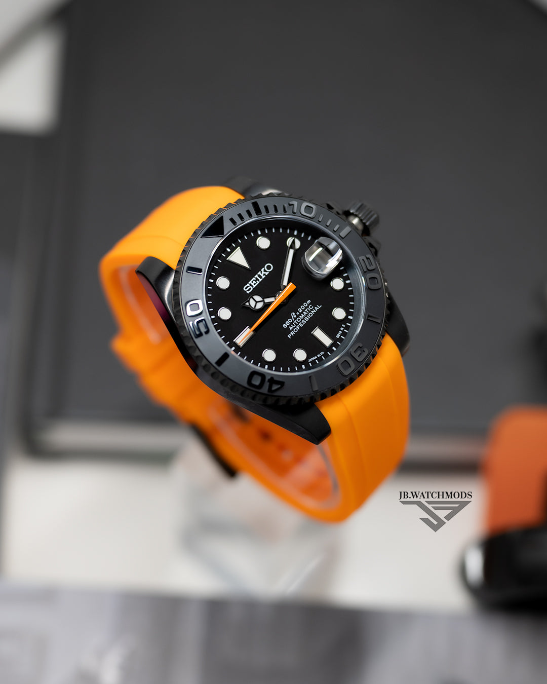 JB.WATCHMODS Custom Seiko Mod Orange Blackout Automatic Watch