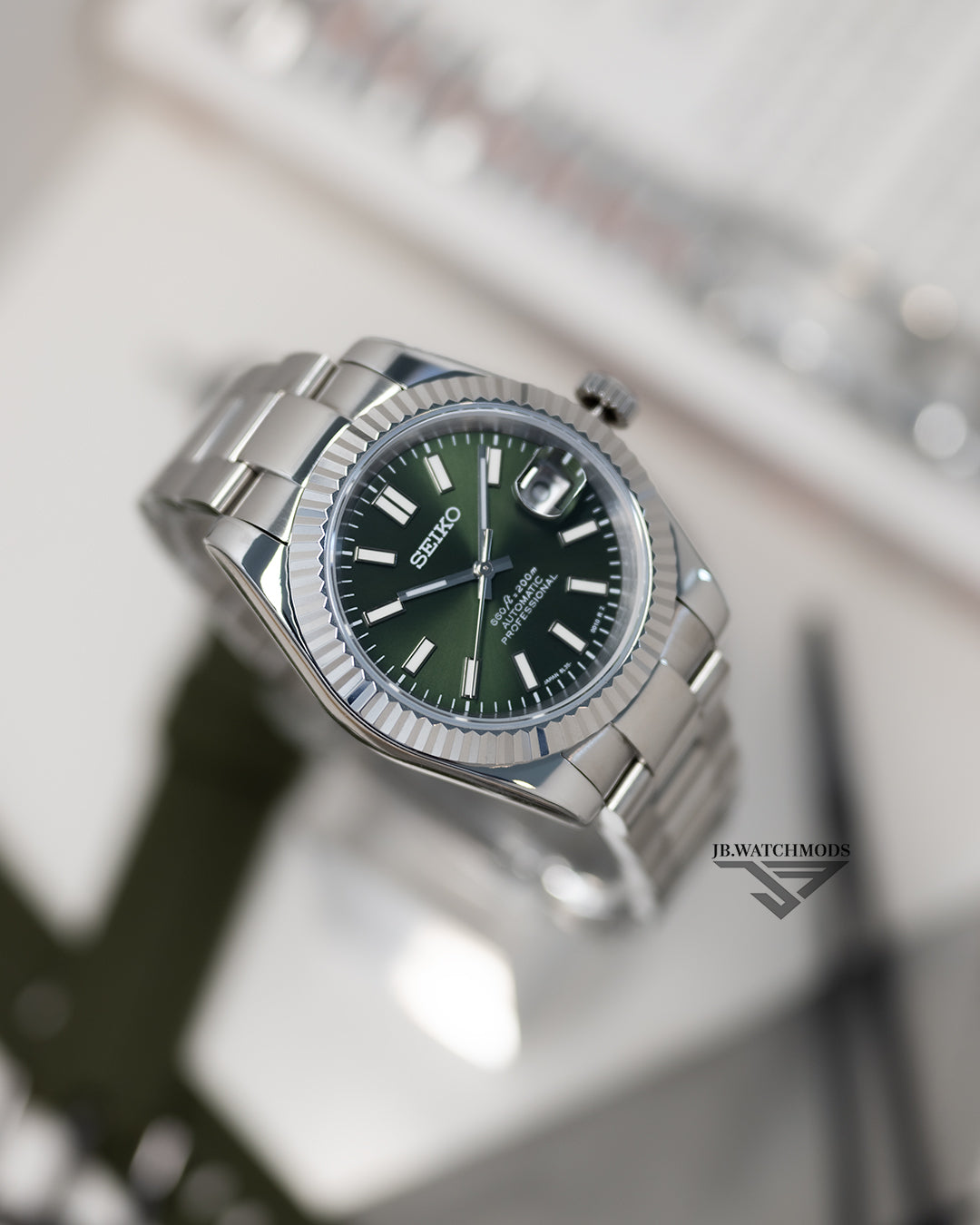 JB.WATCHMODS Custom Seiko Mod Olive Datejust style Automatic Watch with NH35