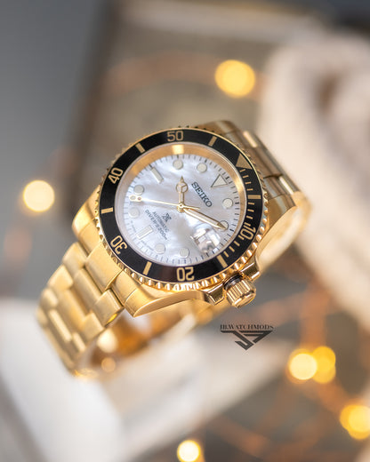 JB.WATCHMODS Custom Seiko Mod Yellow Gold MOP Automatic Watch