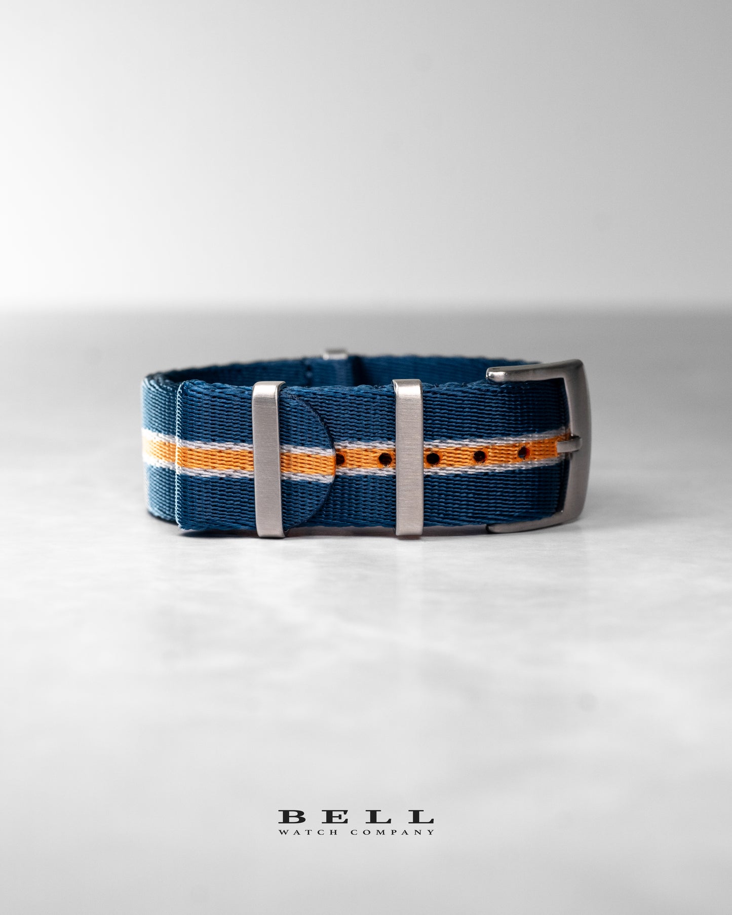 Premium Nylon 20mm Watch Strap Blue Orange and White with Silver Hardware Watch Strap