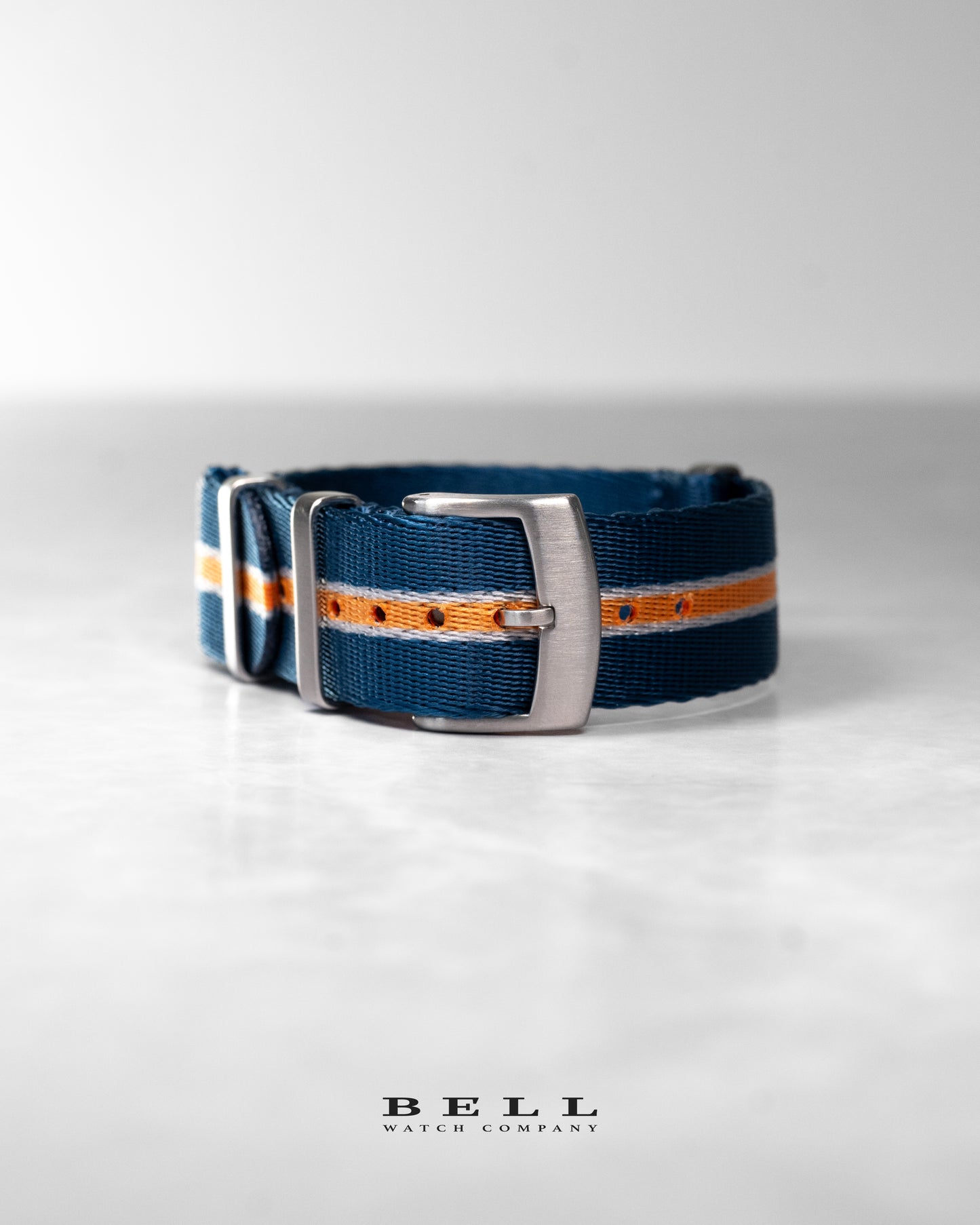 Premium Nylon 20mm Watch Strap Blue Orange and White with Silver Hardware Watch Strap