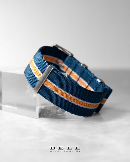 Premium Nylon 20mm Watch Strap Blue Orange and White with Silver Hardware Watch Strap