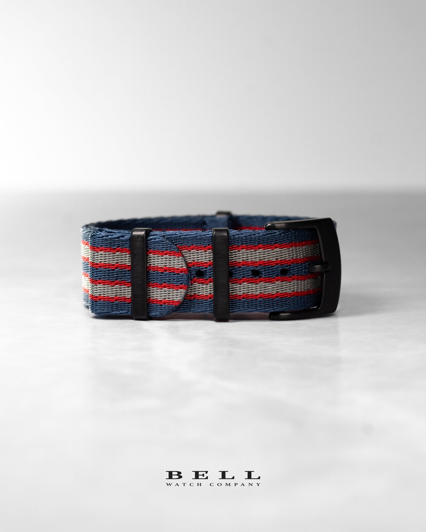 Premium Nylon 20mm Watch Strap Blue Grey and Red with Black Hardware James Bond Allure Watch Strap