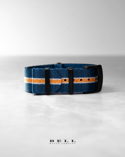 Premium Nylon 20mm Watch Strap Blue Orange and White with Black Hardware Watch Strap