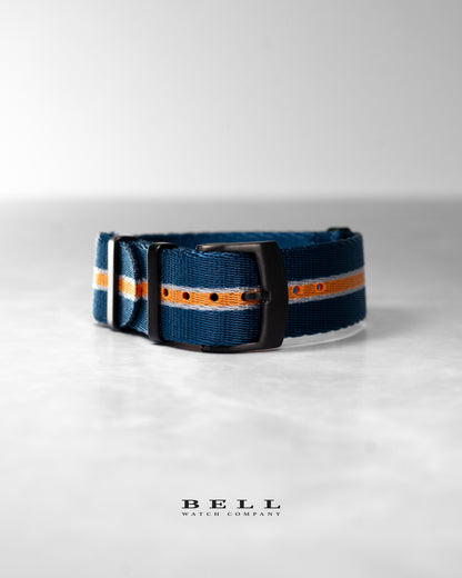 Premium Nylon 20mm Watch Strap Blue Orange and White with Black Hardware Watch Strap