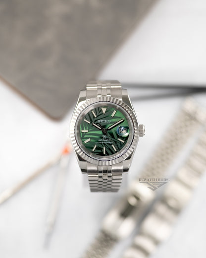 JB.WATCHMODS Custom Seiko Mod Green Palm Datejust style