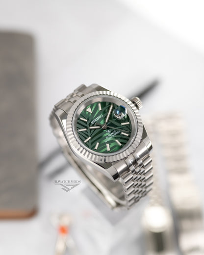 JB.WATCHMODS Custom Seiko Mod Green Palm Datejust style