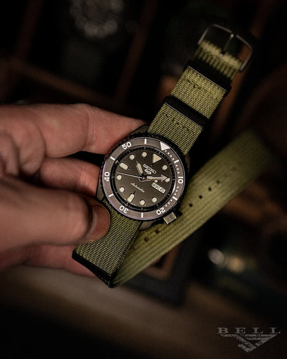 Premium Ribbed Watch Strap Olive with Silver Hardware