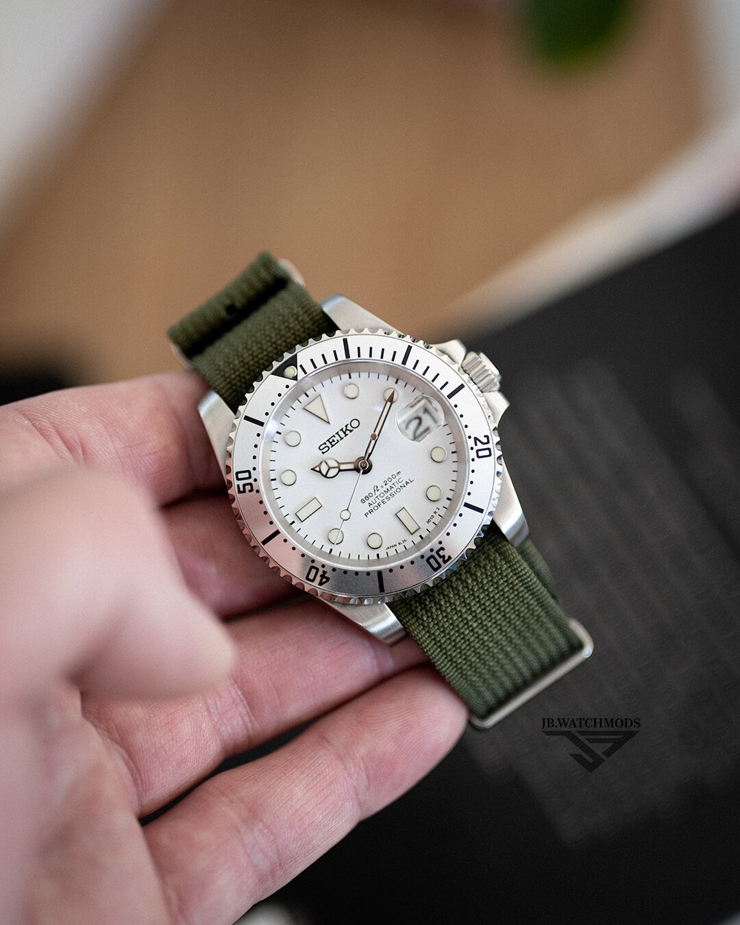 Premium Ribbed Watch Strap Olive with Silver Hardware