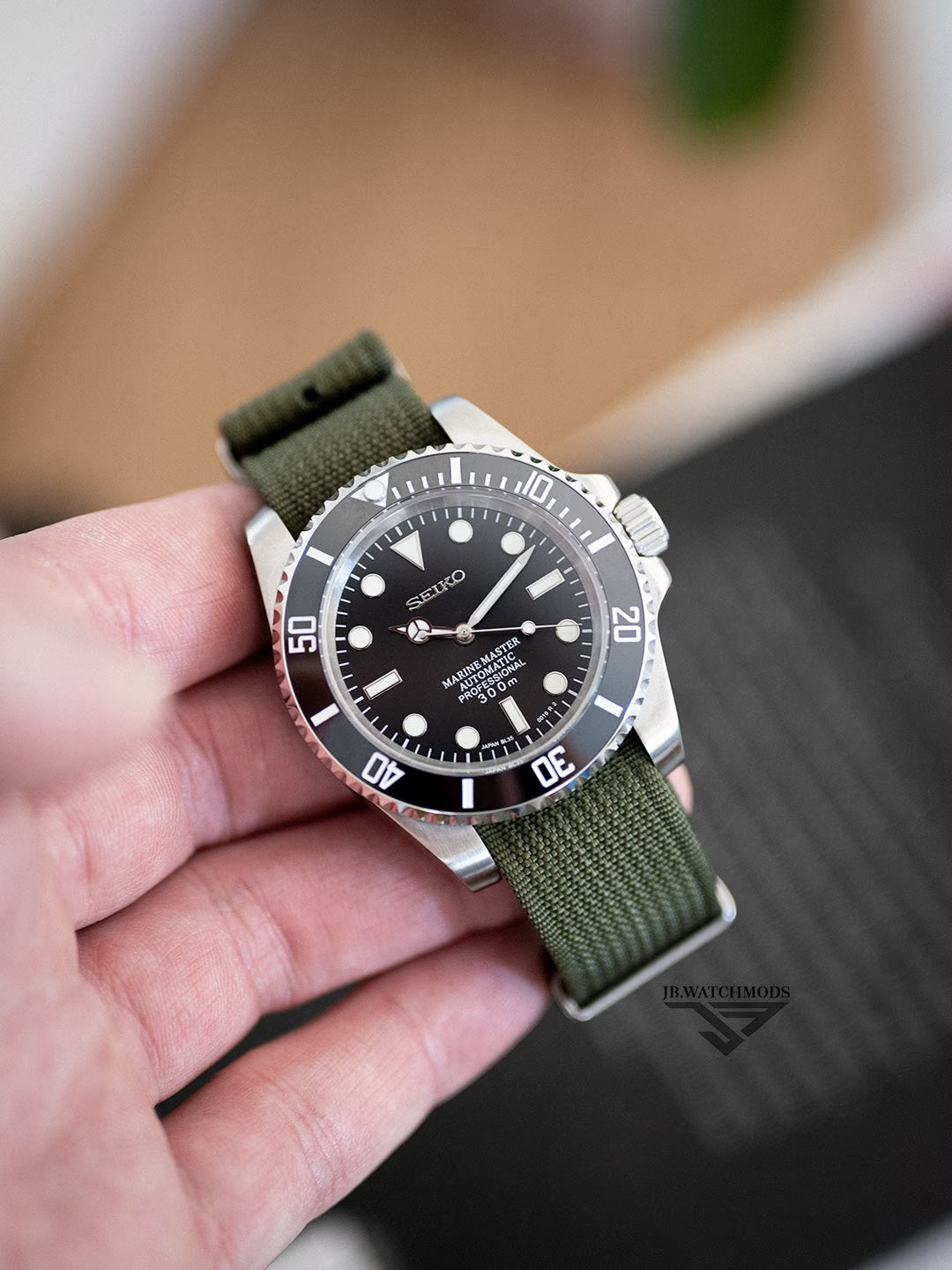 Premium Ribbed Watch Strap Olive with Black Hardware