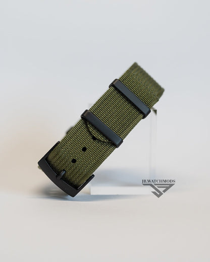 Premium Ribbed Watch Strap Olive with Black Hardware