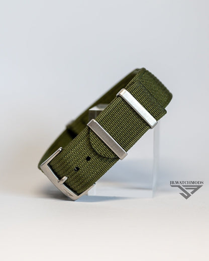 Premium Ribbed Watch Strap Olive with Silver Hardware