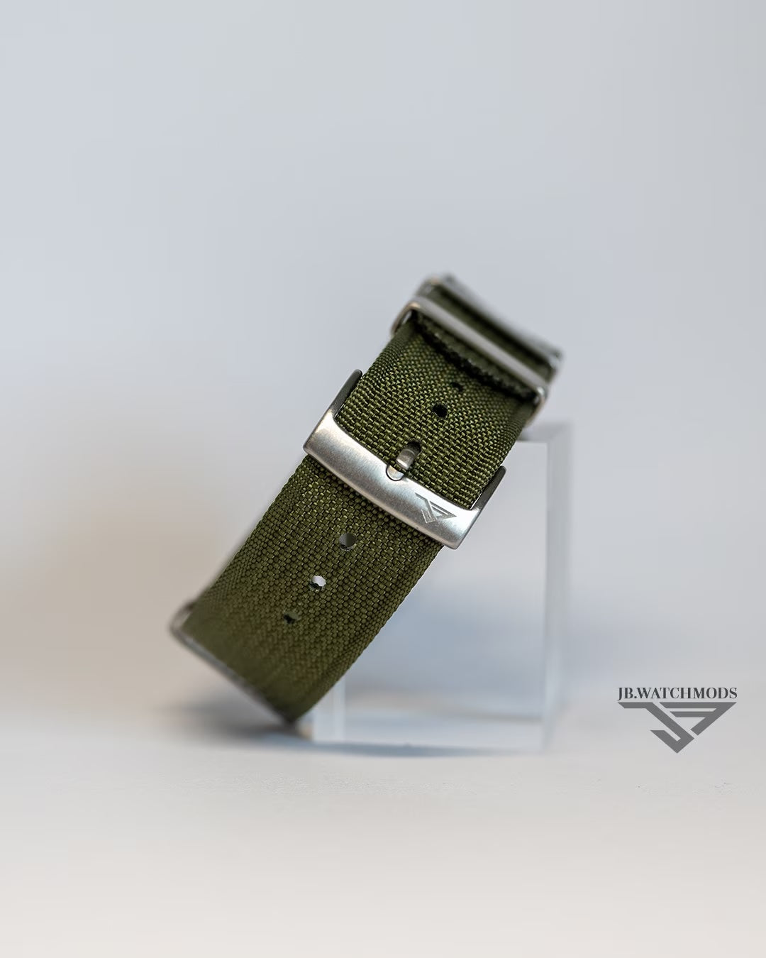 Premium Ribbed Watch Strap Olive with Silver Hardware