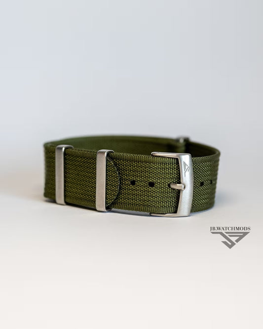 Premium Ribbed Watch Strap Olive with Silver Hardware