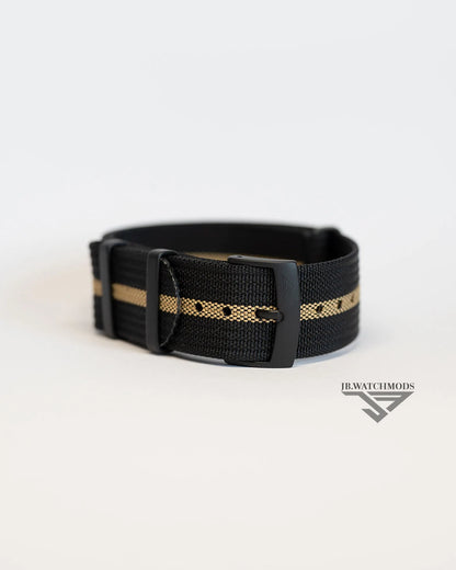 Premium Ribbed Watch Strap Black and Khaki with Black Hardware