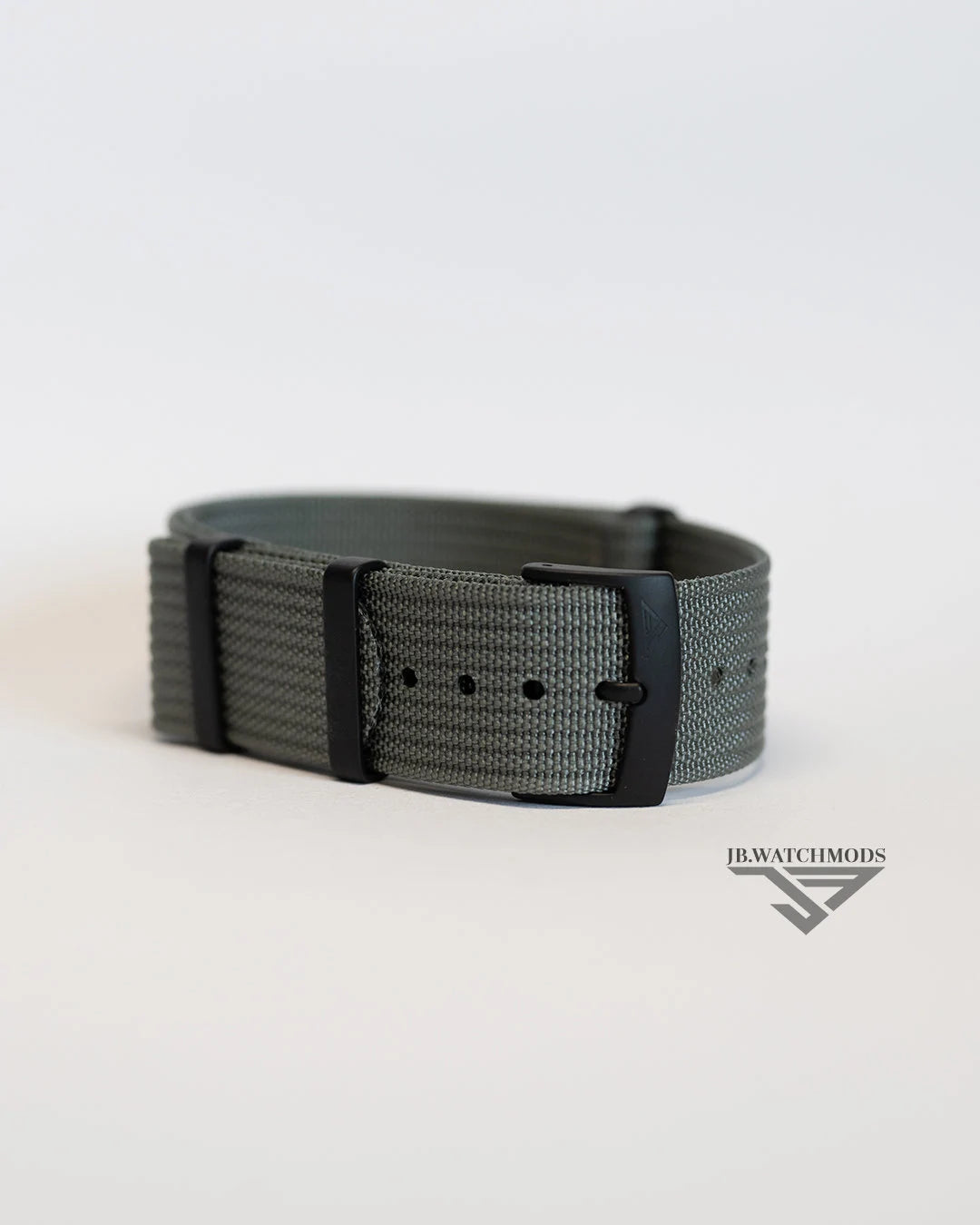 Premium Ribbed Watch Strap Light Grey with Black Hardware