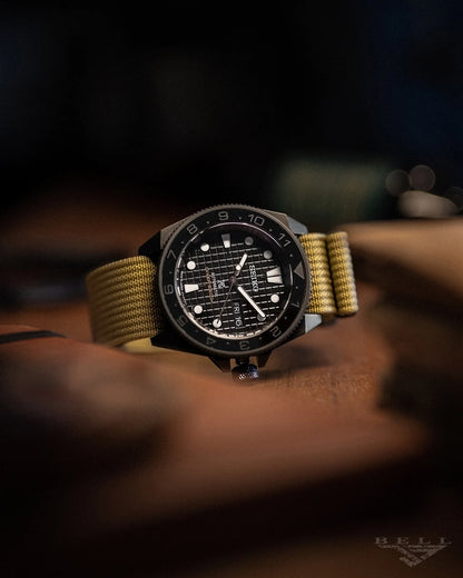 Premium Ribbed Watch Strap Mustard with Black Hardware