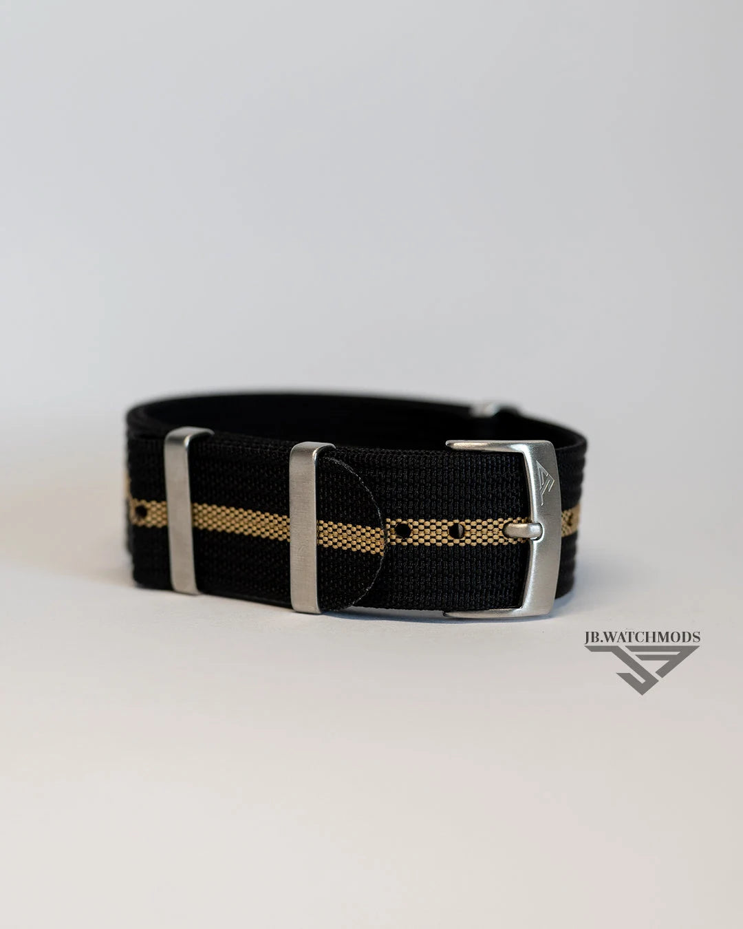 Premium Ribbed Watch Strap Black and Khaki with Silver Hardware