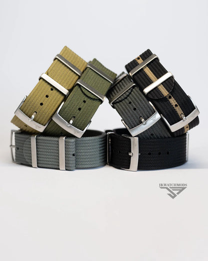 Premium Ribbed Watch Strap Black and Khaki with Silver Hardware