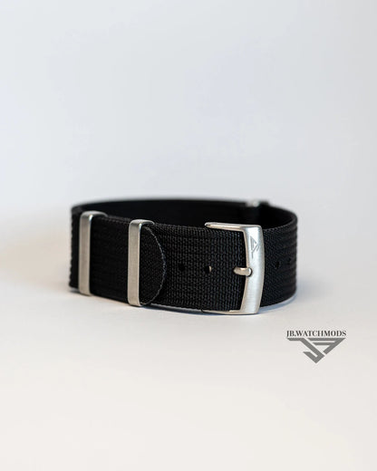 Premium Ribbed Watch Strap Black with Silver Hardware