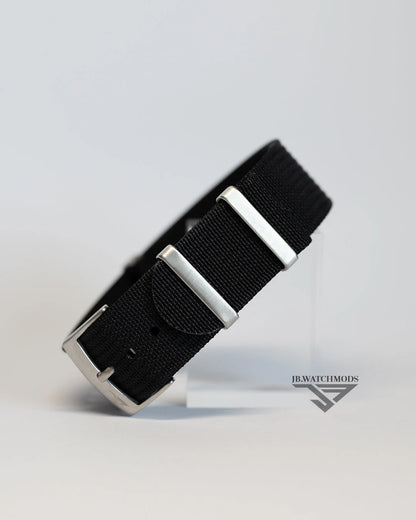 Premium Ribbed Watch Strap Black with Silver Hardware