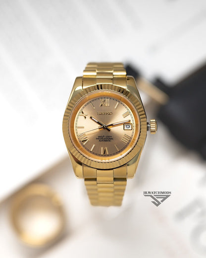 JB.WATCHMODS Custom Seiko Mod Gold on Gold Roman Numeral