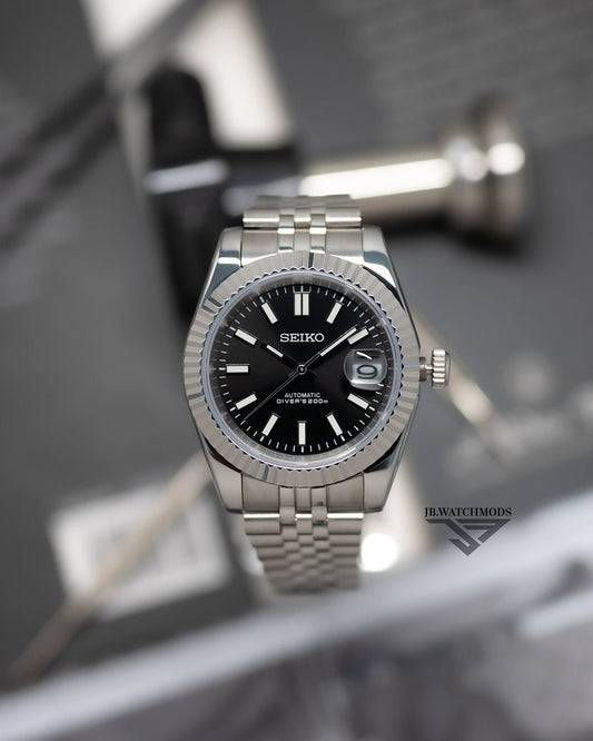 JB.WATCHMODS Custom Seiko Mod Black Datejust style